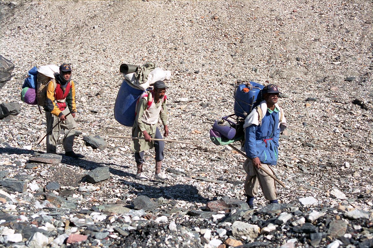 25 Porter Muhammad Siddiq, Sirdar Ali Naqi, and Porter Syed On Trail From Goro II to Concordia